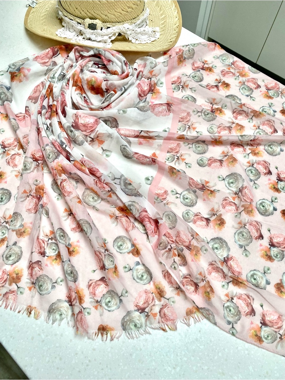 Love & Lore boho floral Scarf/wrap w shabby chic gardenia country vibe